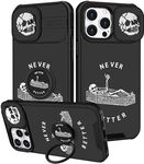 Pegmode (2in1 for iPhone 14 Pro Max Case Skull Skeleton Women Girls Cute Goth Phone Cases Fun Scary Design with Slide Camera Cover+Ring Holder Cool Gothic Fashion for iPhone 14 ProMax Cover 6.7''