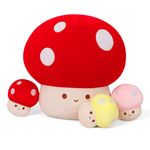 WeBingo 4PCS Mushroom Plush, 12 Inch Mushroom Plush Pillow with 3 Babies, Mushroom Stuffed Animals, Plush Toy Pillows, Mushroom Stuffed Pillow Room Decor Gift for Kids Adults