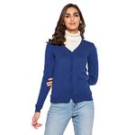 Cantabil Women V-Neck Woollen Cardigan Sweater Full Sleeve Casual Stylish Winter Wear – Size (XL) Fawn (LSWT00060_Fawn_XXXL) Ink Blue