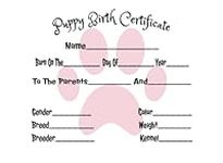 Newborn Puppy Birth Certificates | 