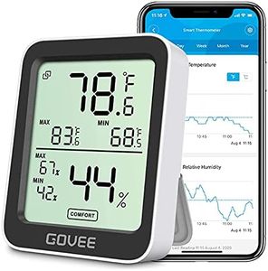 Govee Hygrometer Thermometer H5075, Bluetooth Indoor Room Temperature Monitor Greenhouse Thermometer with Remote App Control, Notification Alerts, 2 Years Data Storage Export,LCD