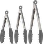 Silicone Kitchen Tongs for Cooking with Silicone Tips, Heat Resistant Tongs for Serving Food, 7-Inch, 9-Inch, 12-Inch Locking Silicone Tongs, Set of 3 Salad Tongs, Grey Kitchen Utensils