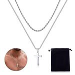 SANNIDHI® 2Pcs Cross Necklace for Men Women Double Layered Chain for Men Electroplated Titanium Steel Cross Pendant for Men Locket Necklace with Flannel Bag Jewellery Rakhi Birthday Gift