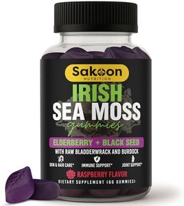 Sakoon nutrition Irish Sea Moss Gummies w/Elderberry & Black Seed Oil - Beauty, Joints & Immune Support | Rich in Vitamins, Raspberry Flavor | 60 Gummies