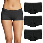 Maidenform Women's Underwear, Microfiber Boyshort, Full-Coverage Panty, 3-Pack Boy Short, Black/Black/Black, M (Pack of 3)