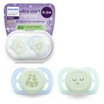 Philips Avent Ultra Start Nighttime Soothers - Orthodontic Design, for Newborns, Glow in The Dark, Soft Silicone Symmetrical Teat, BPA-Free, with Sterilizing Case, 2 Pack, SCF075/18