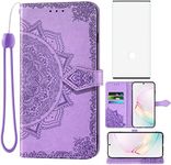 Compatible with Samsung Galaxy Note 10 Plus Glaxay Note10+ 5G Wallet Phone Case and Tempered Glass Screen Protector Flip Cover Card Holder Cell for Gaxaly Note10 + Notes 10+ Ten Not S10 10Plus Purple