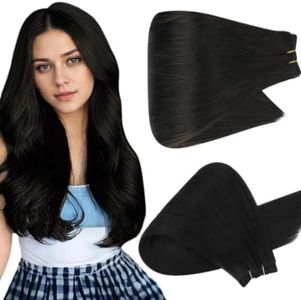 Full Shine 28 Inch Weft Hair Extensions Color Off Black Human Hair Extensions Sew In 180G Sew In Hair Extensions Remy Silky Hair For Women Invisible Weft Extensions