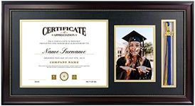 GraduatePro 11x17 Diploma Frame with Tassel Holder for 8.5x11 Inch Certificate, Mahogany Gold Rim with Double Mat Black/Navy Over Gold, Real Glass (Picture + Black Over Gold)