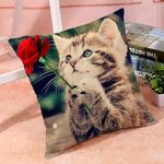 Cat Cushions Covers Flower Cat Ornament Cushion Cover Outdoor Furniture Decorative Linen Square Double Sided Printing Pillow Cover For Home Office Sofa Couch Car Garden 45 X 45Cm