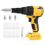 Cordless Rivet Gun Compatible with Dewalt 18V 20V Battery, 3/16" 5/32" 1/8" Brushless Electric Rivet Gun with LED Light, Portable Automatic Rivet Nut Gun Kit with 20 Rivets(Battery Not Included)