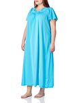 Shadowline Women's Plus Size Petals 53 Inch Short Flutter Sleeve Long Gown Night Shirt, Turquoise, 3X