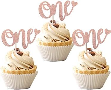 ZHUOWEISM 24 PCS Rose Gold One Cupcake Toppers Glitter First Birthday Baby Shower Cupcake Picks Baby Shower Kids Boys Girls 1st Birthday Party Cake Decorations Supplies