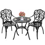 Withniture Bistro Table and Chairs Set of 2 with Umbrella Hole,Cast Aluminum Patio Bistro Sets 3 Piece,Outdoor Bistro Table Set,Patio Furniture Set for Front Porch Set,Garden(Butterfly Black)