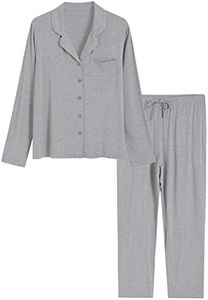 Latuza Women's Petite Pajamas Set Petite Length Shirt Pants, Light Gray, Medium Petite