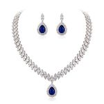 EVER FAITH Women's Marquise CZ Leaf Teardrop Wedding Pendant Necklace Earrings Set Blue Silver-Tone