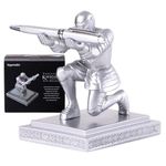 Bigsmall Knight Pen Holder – Decorative Resin Pen Holder and Desk Organizer with Knight Design, Office and Home Ornament, Elegant Silver Finish, Gift for Professionals & Students