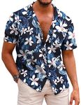 COOFANDY Mens Hawaiian Shirts Short Sleeve Casual Button Down Tropical Holiday Beach Shirts Summer Shirts Floral Short Sleeve Smart Shirt A-Black M