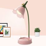 LED Flower Desk Lamp Cordless Table Light 3 Color Modes Cute Touch Reading Table lamp USB Rechargeable Eye Protection Night Light for Kids, Cute Lamp for College Dorm Bedroom (Pink)