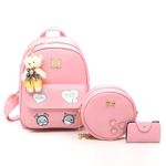 ShopyVid Leather Medium Size 3 Pcs Mini Backpack Sling & Pouch Set For Womens/Rakhi Gifts For Sister/Rakshabandhan Gift - Pink