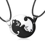 Finrezio 2 Pcs Stainless Steel Cat Couple Pendant Necklace Pet Puzzle Piece Matching Necklace Gift Couple Set