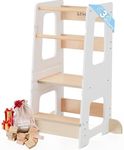 KYWAI Toddler Kitchen Stool Helper – Adjustable Standing Tower with Safety Rails, Anti-Tip Design & Non-Slip Stickers – Patented Design, Double Safety Barrier & CPC Certified