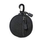 Coin Purse Round Coin Bag with Zipper and Carabiner Waterproof Hanging Mini Key Chain Coin Pouch Headphone Storage Bag(Black)