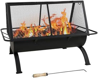 Sunnydaze 36-Inch Northland Steel Outdoor Fire Pit with Grill and Spark Screen - Vinyl Protective Cover - Black Finish