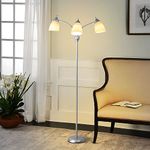 DLLT 3-Light Floor Lamp, Multi Head Standing Lamp, LED Tree Reading Floor Lamp with Adjustable Gooseneck Arms, Modern Tall Standing Lamps for Living Room, Bedroom, Kids Room, E26 Base, Silver