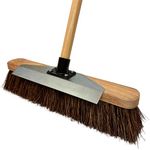 16” Heavy Duty Garden Outdoor Broom With Metal Scraper and Wooden Handle Stiff Bassine Hard Bristle Yard Broom with Durable Support Bracket Sweeping Yard Brush (PACK OF 1)