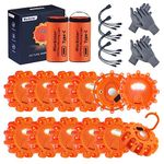 Markstor 12 Pack LED Road Flare Rechargeable,9 Flash Modes Emergency Car Kit,Roadside Safety Disc Flares Kit With Magnetic Base for Vehicle, 3 in 1 USB Cable Included（lithium battery）