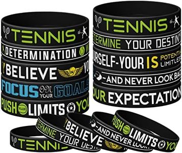 Tennis Silicone Wristbands Birthday Party Black Inspirational Silicone Wristbands, Tennis with Motivational Sports Quotes, Unisex Tennis Party Gifts Jewelry Accessories for Boys | Girls (12 Pieces)