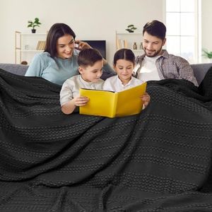 PHF 100% Cotton Waffle Weave Blanket Oversized King 120"x120"- Giant Big Lightweight Blanket 10'x10' for Bed Sofa - Aesthetic Extra Large Washed Cotton Soft Blanket - Black