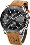 BENYAR Classic Fashion Quartz Chronograph Watch Casual Sport 30M Waterproof Leather Band Mens Watches (Silver Black)