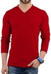 Mens Red Long Sleeve Shirts - V Neck Full Sleeve T Shirts Men | [40001022] Red LGS Vneck Plain, S