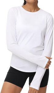 THE GYM PEOPLE Women's Long Sleeve Workout Shirts Athletic Crewneck Hiking Tops with Thumb Hole White