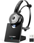 TECKNET Bluetooth Headset, Bluetooth 5.0 Wireless Headset with AI Noise Cancelling Microphone, Telephone Headset & Mute Button On Ear Headphones with Charging Base for Office Call Center Zoom Skype