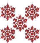 EPARTY-6 pcs 4''/10cm Sparkling Glittered Plastic Snowflake Ornaments Christmas Tree Decorations(Red) Plastic Christmas Sparkling Glitter Snowflake Ornaments Christmas