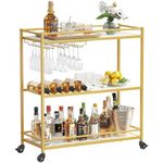 Lifewit Bar Cart Gold, 3 Tier Wine Rolling Cart with Lockable Wheels, 12 Glass Holders and 4 Wine Rack, Home Serving Drink Liquor Cart for Kitchen Dining Living Room, 31.6" x 13.1" x 33.9", Gold