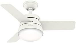 HUNTER FAN Finley, 36 inch, Indoor Ceiling Fan with Light and Handheld Remote, Fresh White Finish, 3 Reversible Blades Fresh White and Natural Wood, Ideal for Summer or Winter, Model 50644