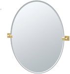 Gatco 4069LG Elevate Oval Mirror, 32-inch, Brushed Brass/Wall Mount Pivoting Beveled 32" H X 28.50" W Frameless Oval Mirror with Brushed Brass Brackets