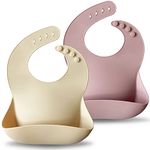 Moonkie Baby Bibs, 2Pcs Silicone Feeding Bibs for Babies and Toddlers, Waterproof weaning bib, BPA Free Soft Adjustable Wide Food Crumb Catcher Pocket(Pale Mauve/Shifting Sand)…