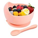 Hoseay Baby Feeding Bowls and Spoons,Silicone Toddler Weaning Set with Suction Bowl BPA Free Children Tableware Eating Bowl for Baby Boys Girls,Easy Clean Kids Meal Set Microwave Dishwasher Safe,Pink