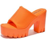 Cape Robbin Echoya Womens Round Toe Platform Sandals Women - Comfortable Women's Sandals with Block Heels - Slip-On Heels for Women - Orange Platform sandals Women - Orange Size 7