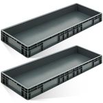 Hsei 2 Pieces Gray Plastic Straight Wall Storage Container Tote Containment Tray Large Utility Tray Large Tray Stacking Container for Stock Storage Outdoor Entryway, 47 x 15.7 x 4.7 Inches