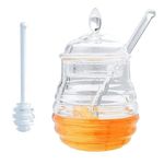 MSA Honey Bottle | Transparent Honey Pot With Stirring Rod & Lid | Kitchen Condiment Storage Organizer | Glass Honey Jar Container | For Jam/Jelly/Syrup/Home/Kitchen (Pack of 1)(250ml)