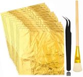 Gold Leaf Sheets for Art, 150 Pcs Gold Foil Sheets for Painting, Resin, Gilding, Nails, DIY Greeting Card, Gold Foil Sheet for Crafts, Rock Painting, Bronzing, Gold Leaf Sheet with Tweezer & Brush