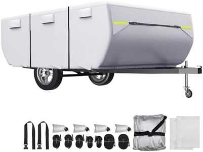 uxcell Waterproof Pop-up Camper Trailer Cover Fits 10'-12' RV Cover Anti-UV with 3+2 Straps and Air Vents Protection for Motorhome Silver Tone