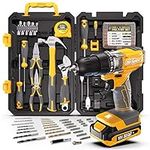 Hi-Spec 81-Piece 18V Cordless Drill Driver and Home Tool Kit, Drill Set Combo Kit in Tool Storage Case, Yellow