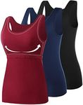 ROSYLINE Cotton Tank Tops with Shelf Bra Undershirts for Women Stretch Tanks Wide Strap Black/Navy Blue/Wine Red L